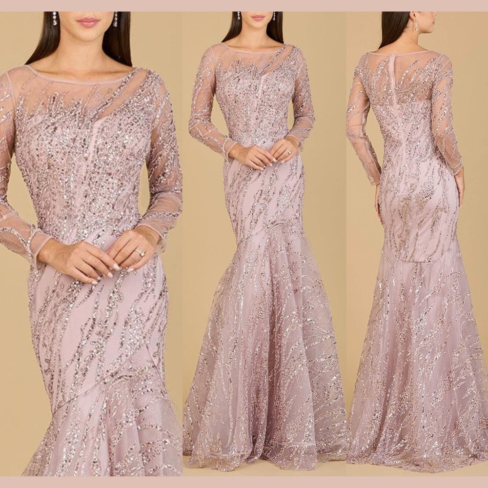 NWT $598 Lara Dresses [ 10 ] 29199 Long Sleeve‎ Mermaid Beaded Gown Rose #S2034